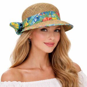 Vintage Panama Jack Original Hat Woven Straw Bow Back Sun Hat Summer Cap Boho